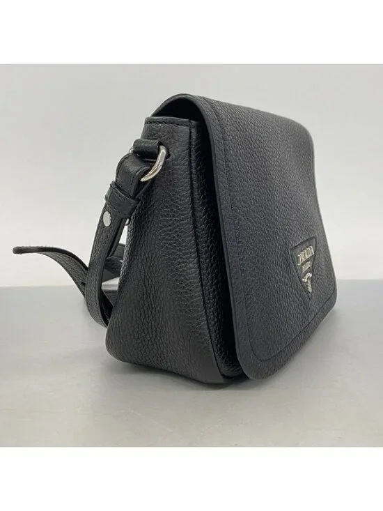 Prada Shoulder Bag Leather Black Silver - Picture 2 of 10